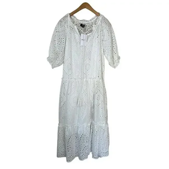 OPT Maxi Long White Eyelet Tiered Cotton Dress Small - Picture 2 of 5